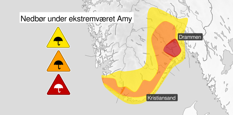 Kart som viser oppdatert farevarselområde.