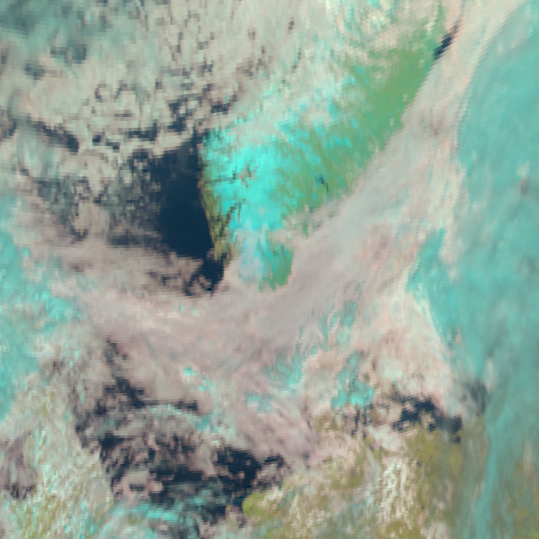 Bilete viser ein dårlegare kvalitet på ei satellittutsnitt frå sørlege Noreg.