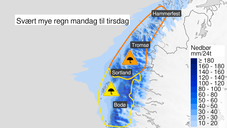 Kartet viser området som er omfattet av farevarselet