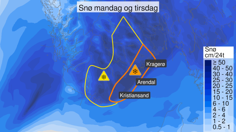 Kartet viser oppdatert oversikt over området som er omfattet av farevarselet