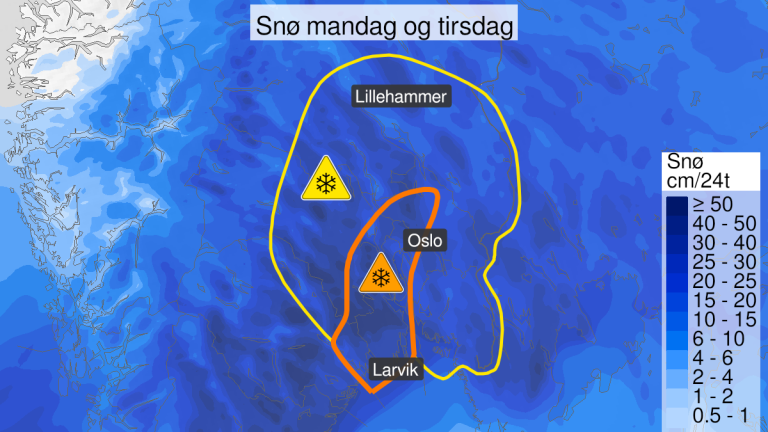 Kartet viser oppdatert oversikt over området som er omfattet av farevarselet