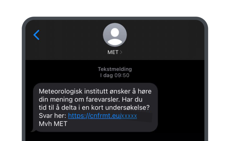 Skjermbilde som viser hvordan sms-en ser ut.